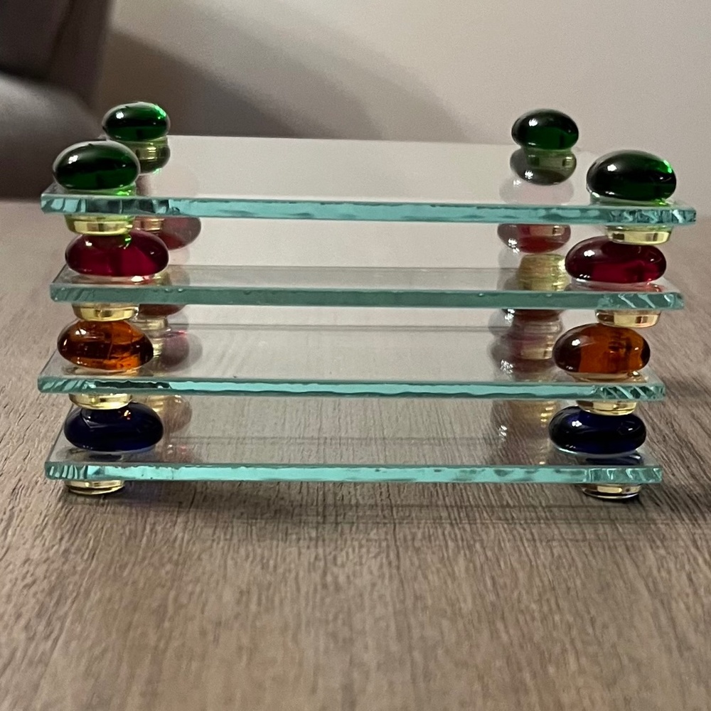 Clear Glass Coasters with Colorful Fused Glass Corners, 4" x 4"